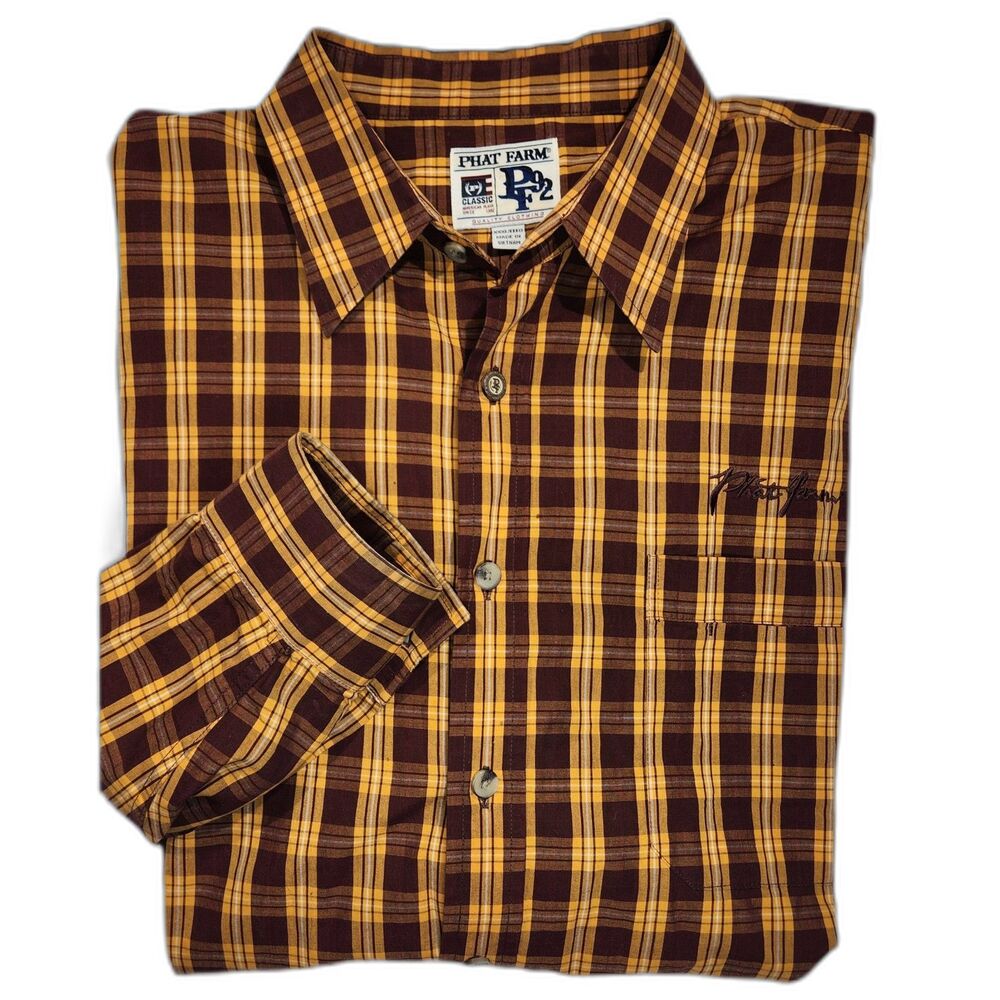 Phat Farm Plaid Button Up Shirt XXXL Y2K Vintage Hip Hop Streetwear Oversize